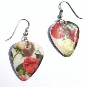 Earrings ROSES Hand Crafted Guitar Picks Floral Spring